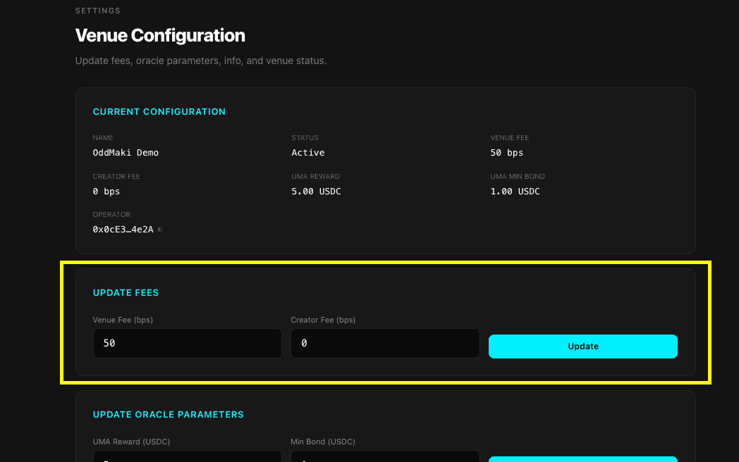 Settings → Fees in the OddMaki App