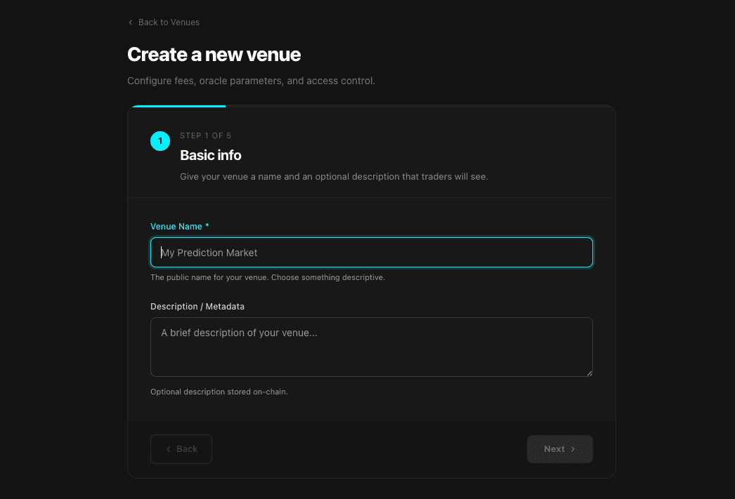 Step 1 — venue identity (name and metadata)